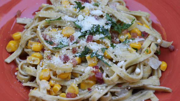 Bacon, Corn and Mascarpone Tagliatelle