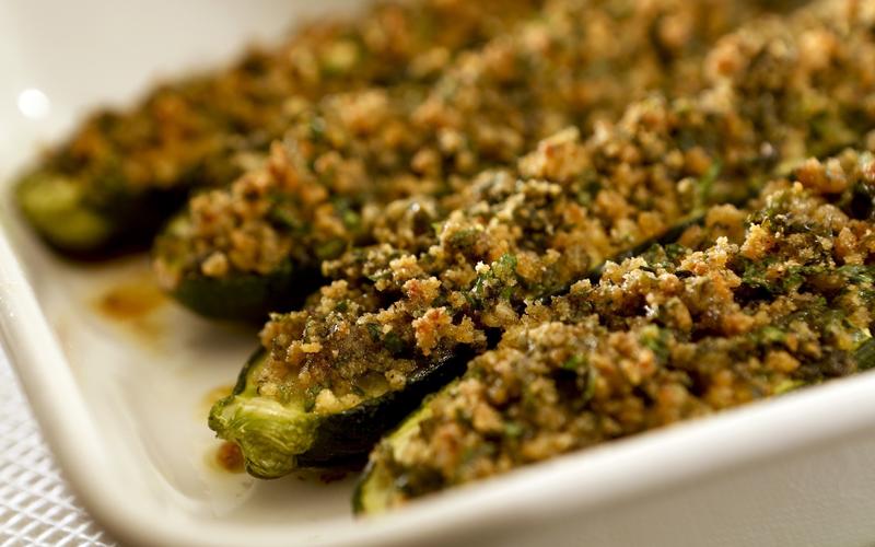 Baked zucchini with mint and garlic stuffing