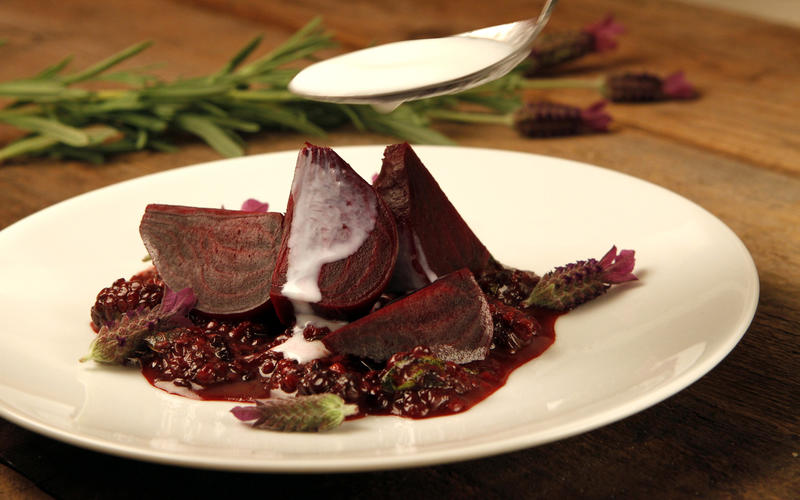 Beets with lavender and crushed blackberries