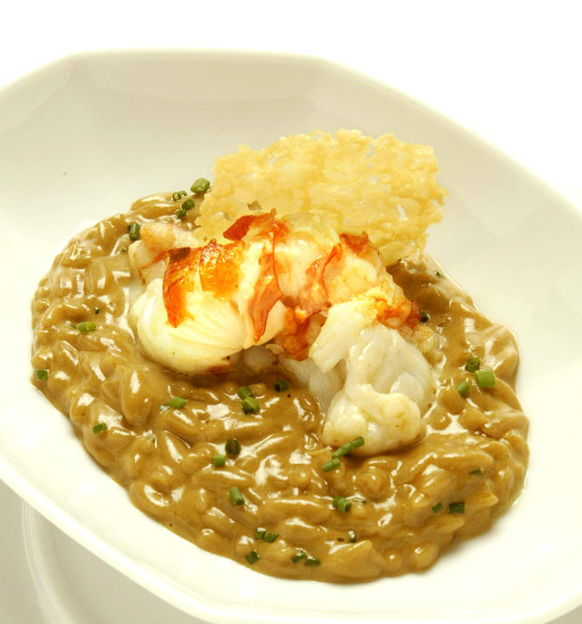 Butter-poached lobster with creamy lobster broth and orzo