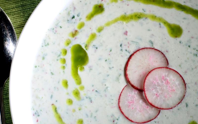 Buttermilk soup with radishes and peppery green oil