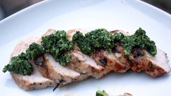 Caesar-Style Kale Pesto for Fish, Sliced Steak or Chicken