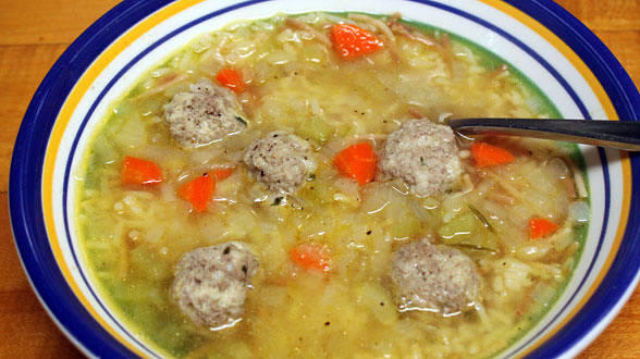 Chicken Rice Soup with Greek Meatballs