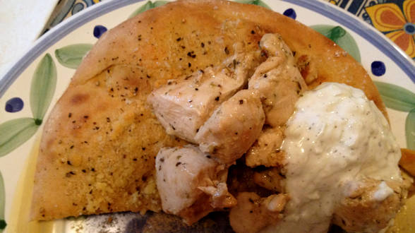 Chicken Souvlaki and Tzatziki Sauce on Garlic Naan