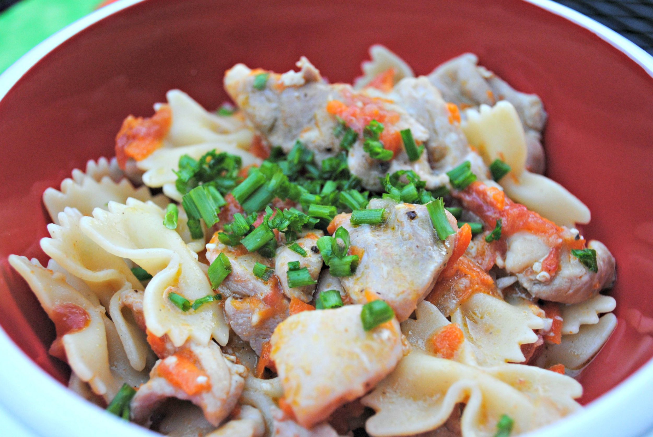 Chicken Thigh Goulash with Buttered Bow Ties