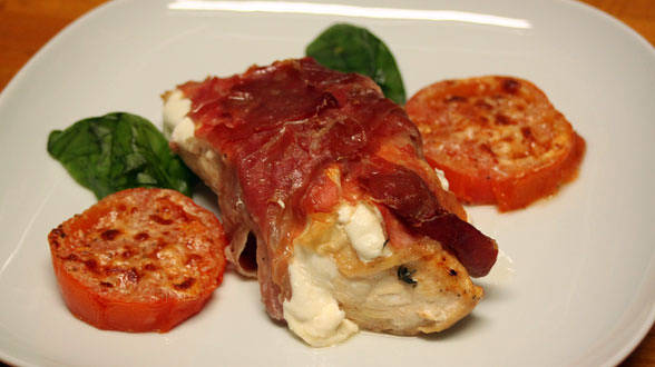 Chicken with Ham and Mozzarella and Broiled Tomatoes