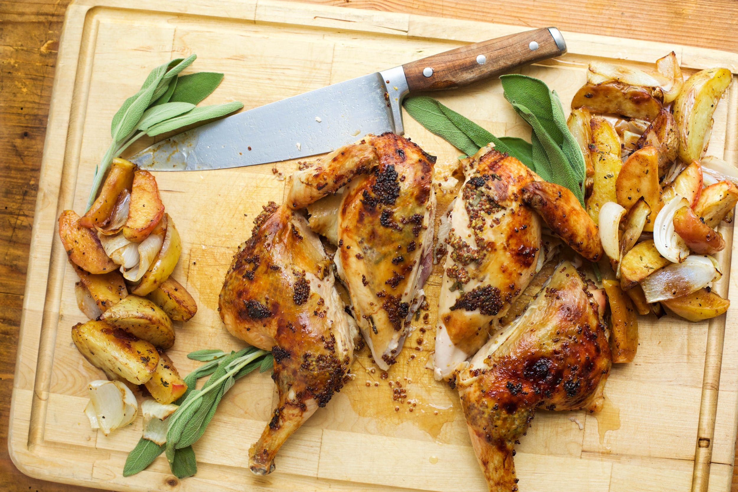 Chicken with Maple and Mustard, Apples, Potatoes and Onions