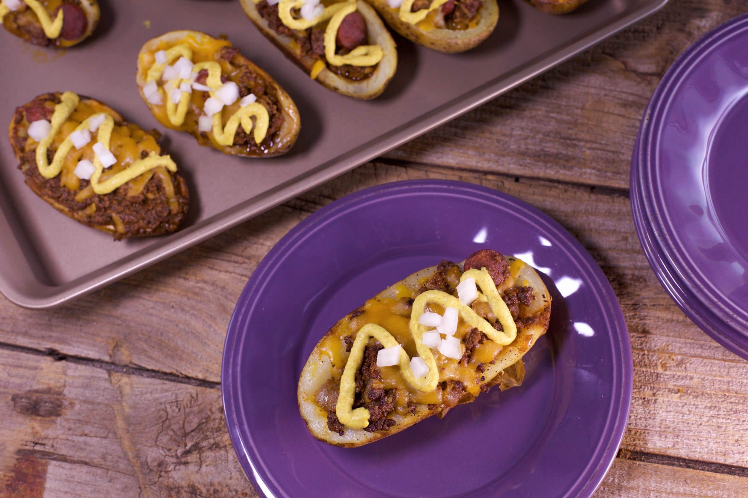 Chili Cheese Dog Potato Skins