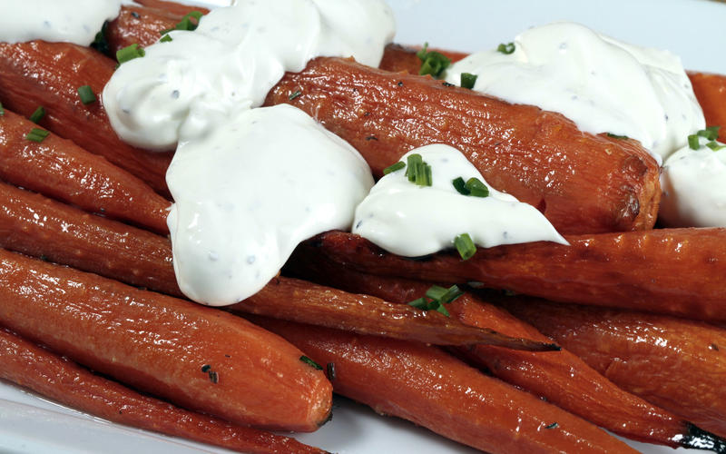 Connie and Ted’s roasted carrots with rosemary butter and black pepper crème fraîche