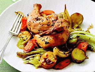 Cornish Hens and Citrus-Scented Roasted Vegetables