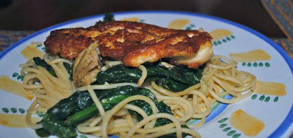 Crispy Parmigiano-Crusted Chicken on Summer Lemon Pasta