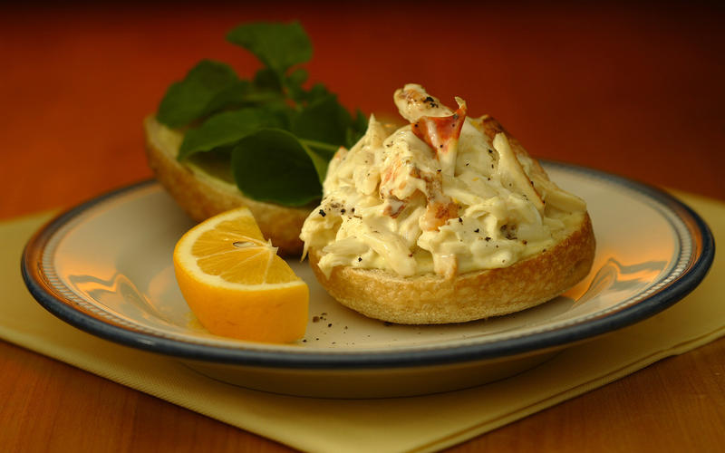 Dungeness crab salad sandwich with Meyer lemon