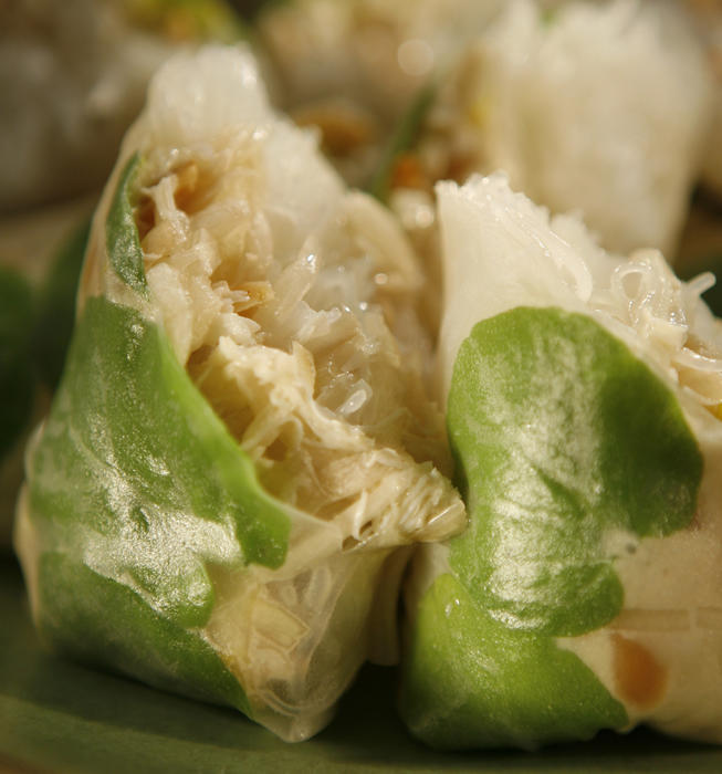 Dungeness crab spring rolls with endive and almonds