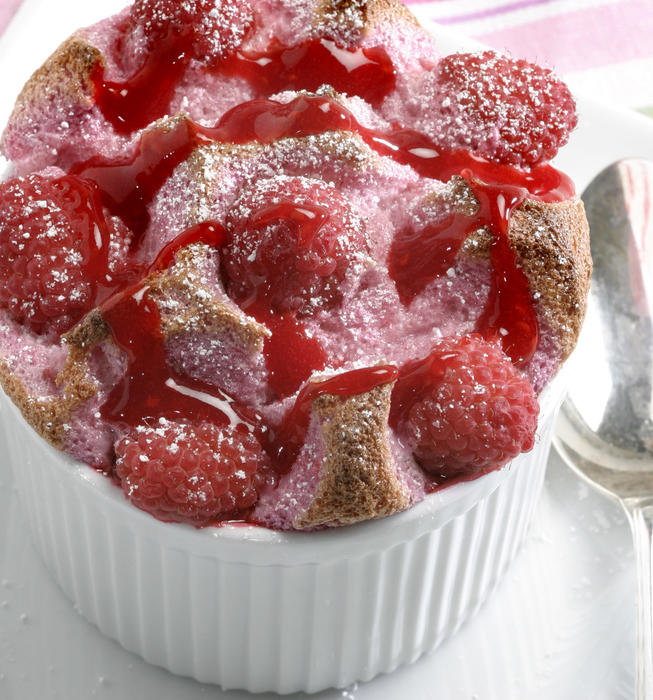 Flourless raspberry souffles
