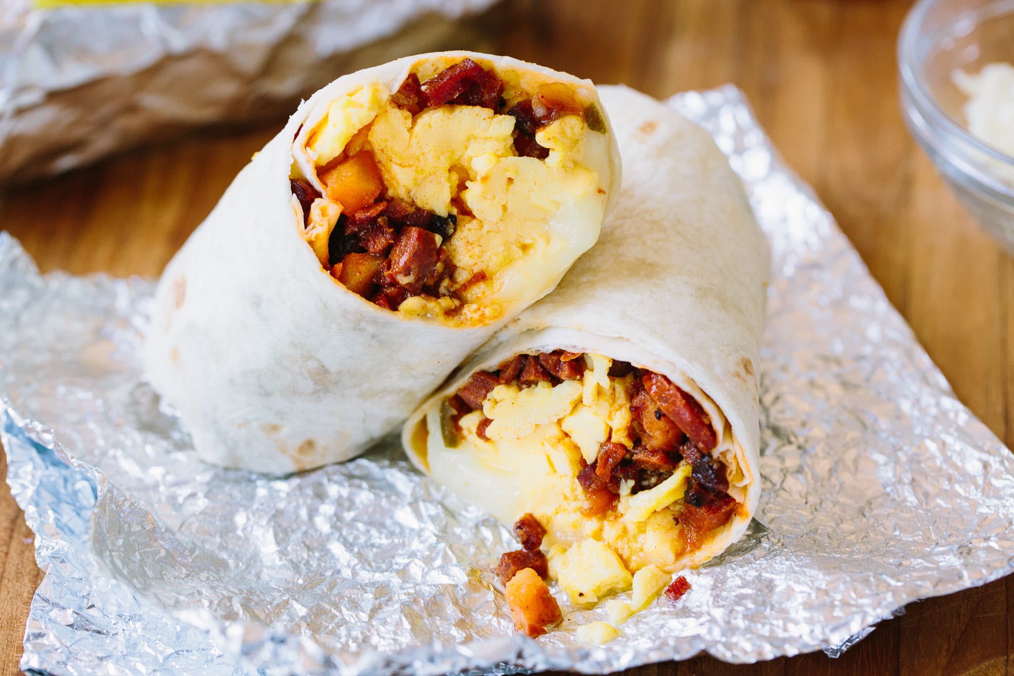 Freezer-Friendly Potato, Chorizo, and Cheesy Egg Burritos