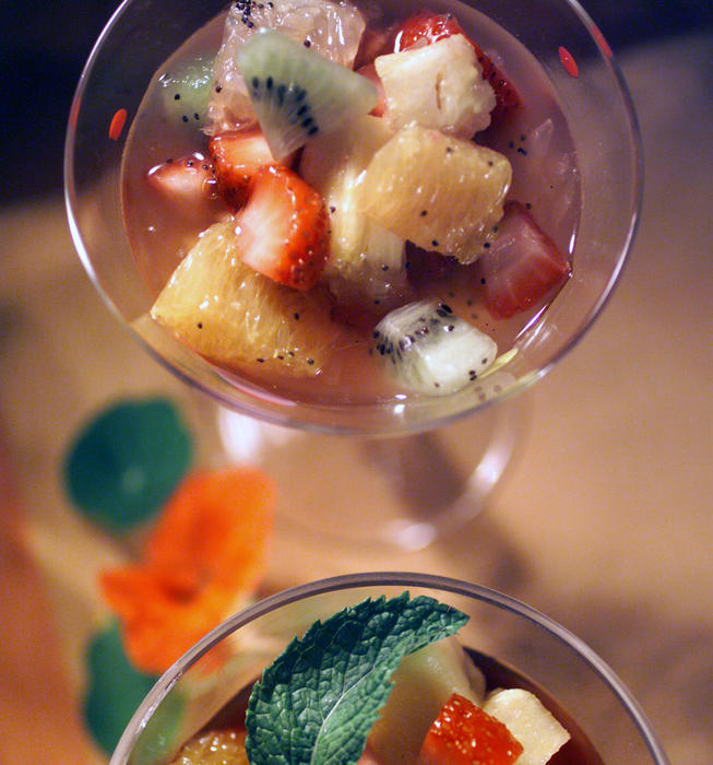 Fruit Cocktail With Almond and Poppy Seed Syrup