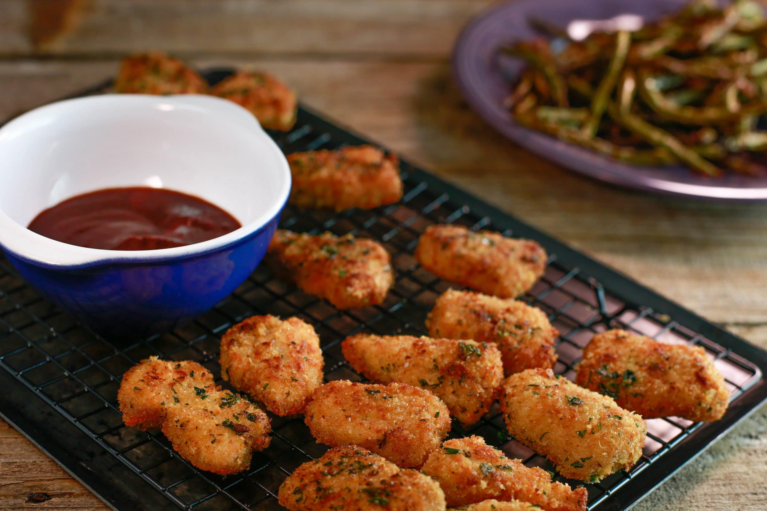 Garlic-Bread Chicken Nuggets with Balsamic Ketchup