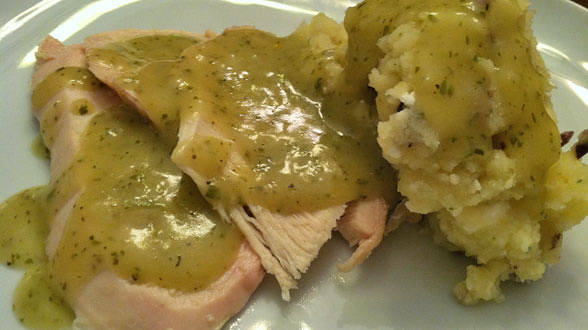 Greek Roast Turkey or Chicken Breast with Lemon, Feta and Olive Mashed Potatoes