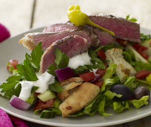 Greek Salad Stacks with Sliced Steak