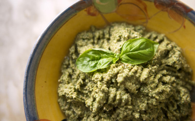 Green olive and almond tapenade with basil