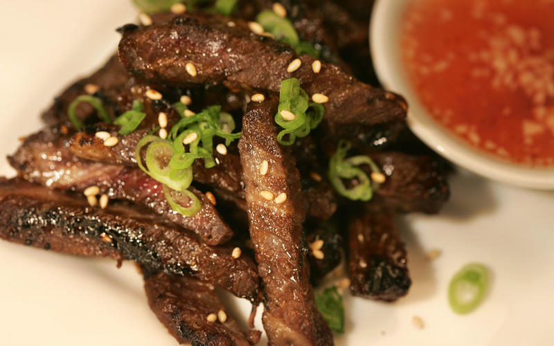 Grilled Asian beef short rib appetizer