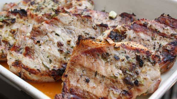 Grilled Pork Chops with Scallions, Garlic and Herbs