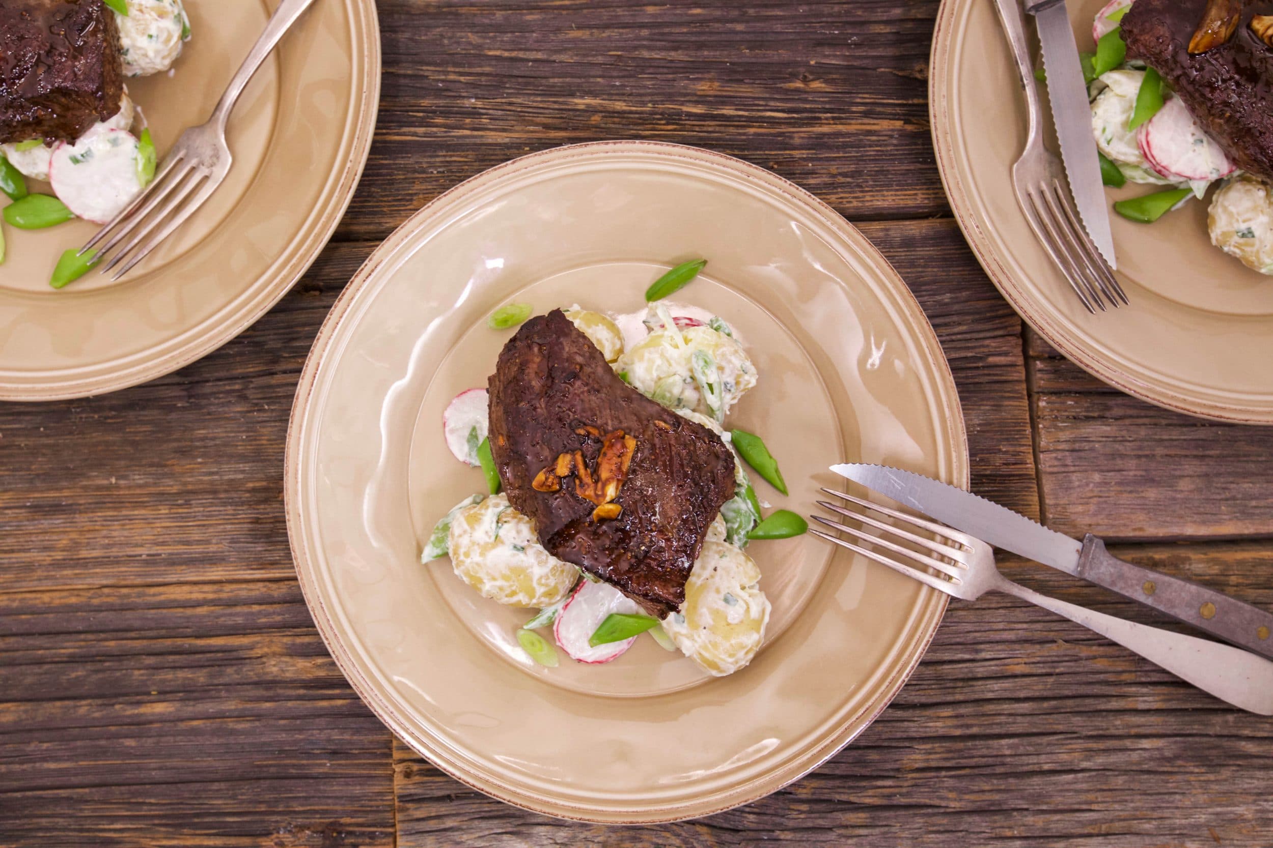 Hanger Steak With Sour Cream and Onion Potato Salad