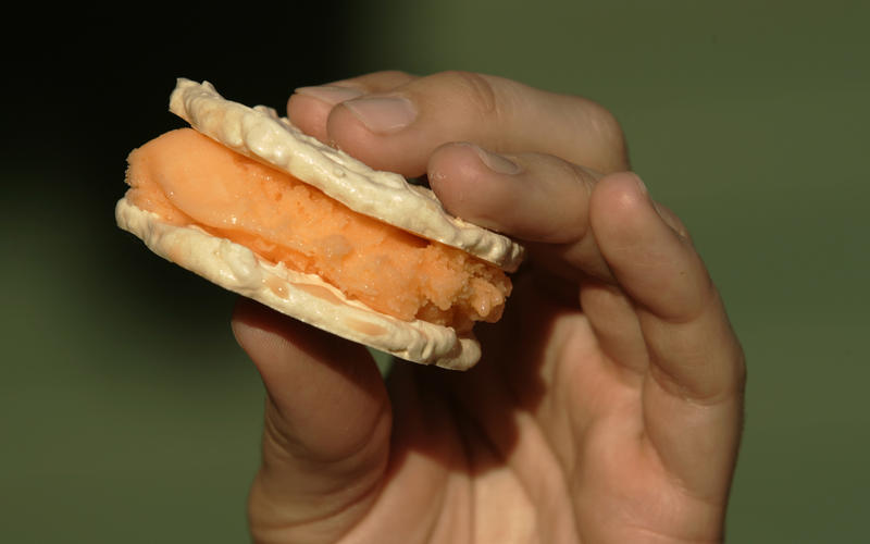 Hazelnut meringues with orange sherbet