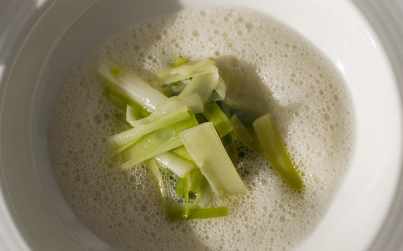 Leeks with oyster emulsion