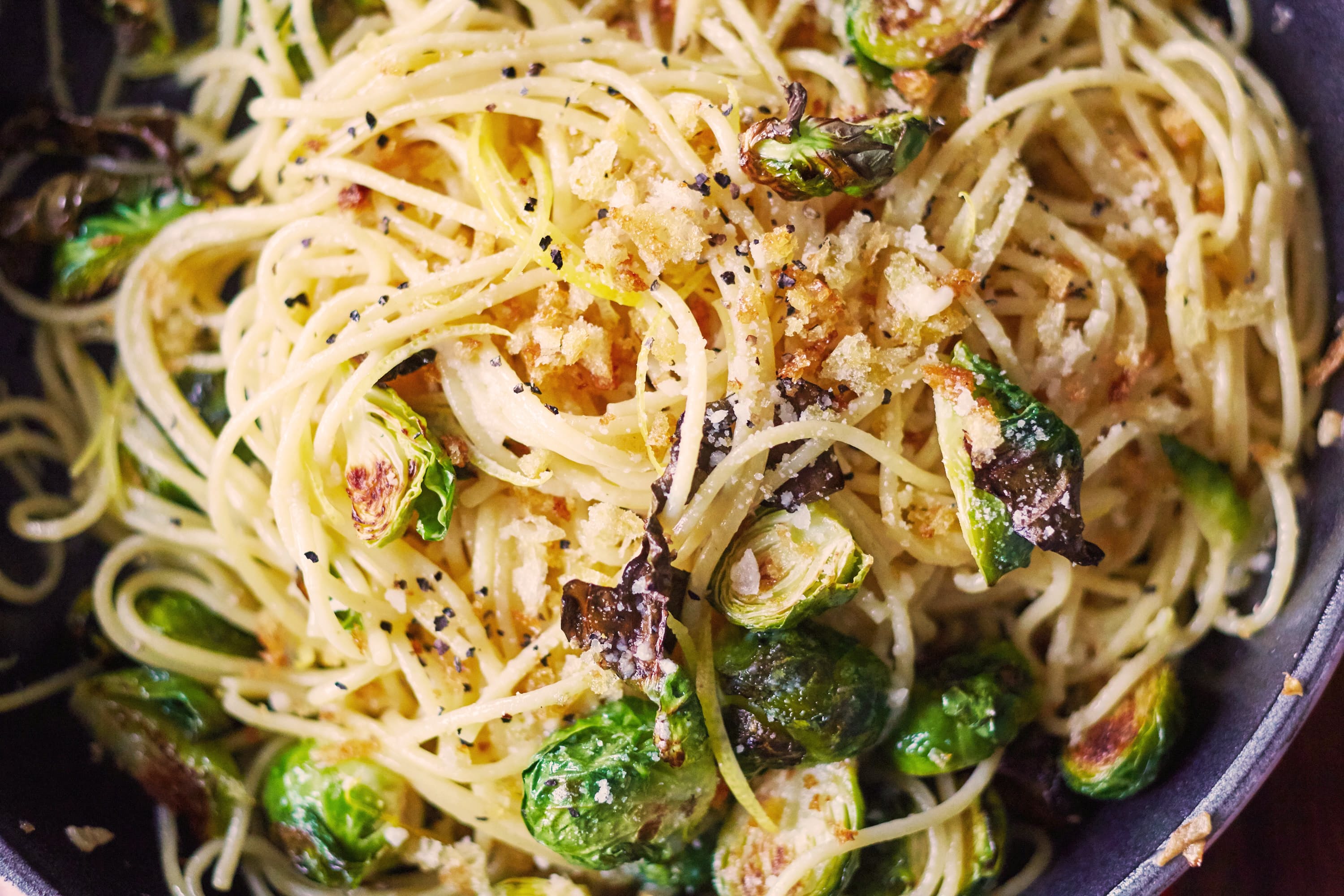 Lemony Brussels Sprouts & Breadcrumb Spaghetti