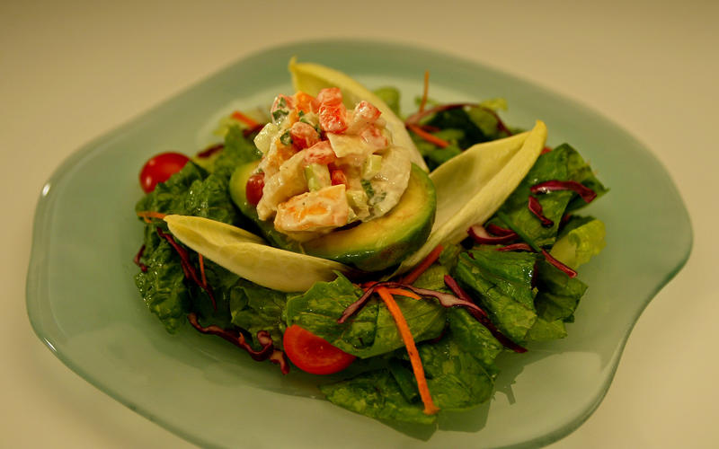 Lobster-stuffed avocado with champagne vinaigrette