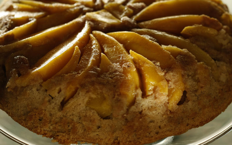 Mango coconut upside-down cake