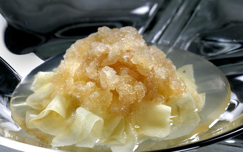 Marinated shaved apples with spiced apple granite