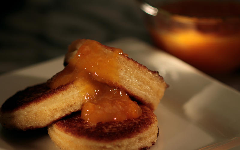 Mascarpone-stuffed French toast with orange compote
