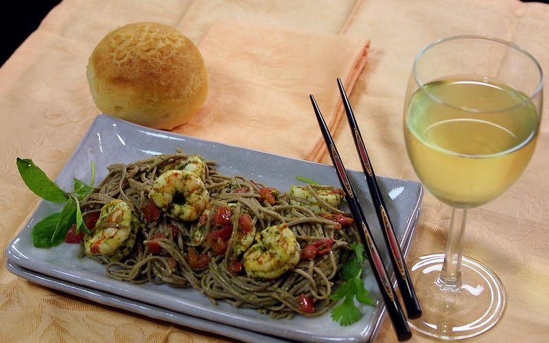 Mint and Cilantro Shrimp With Soba Noodles