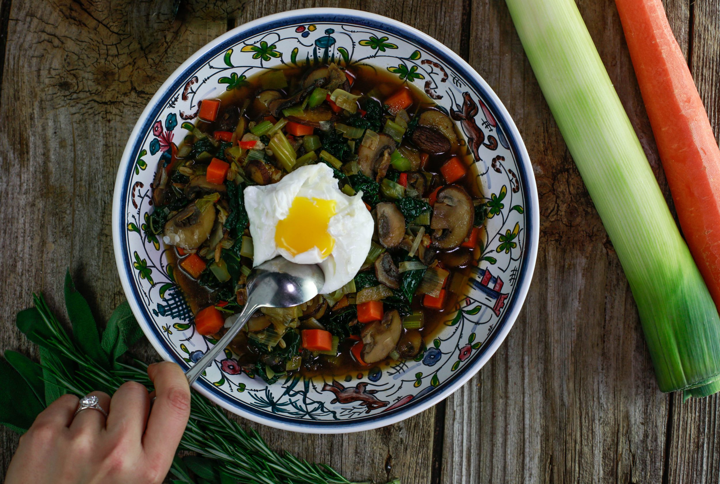 Mushroom-Farro Soup with Kale