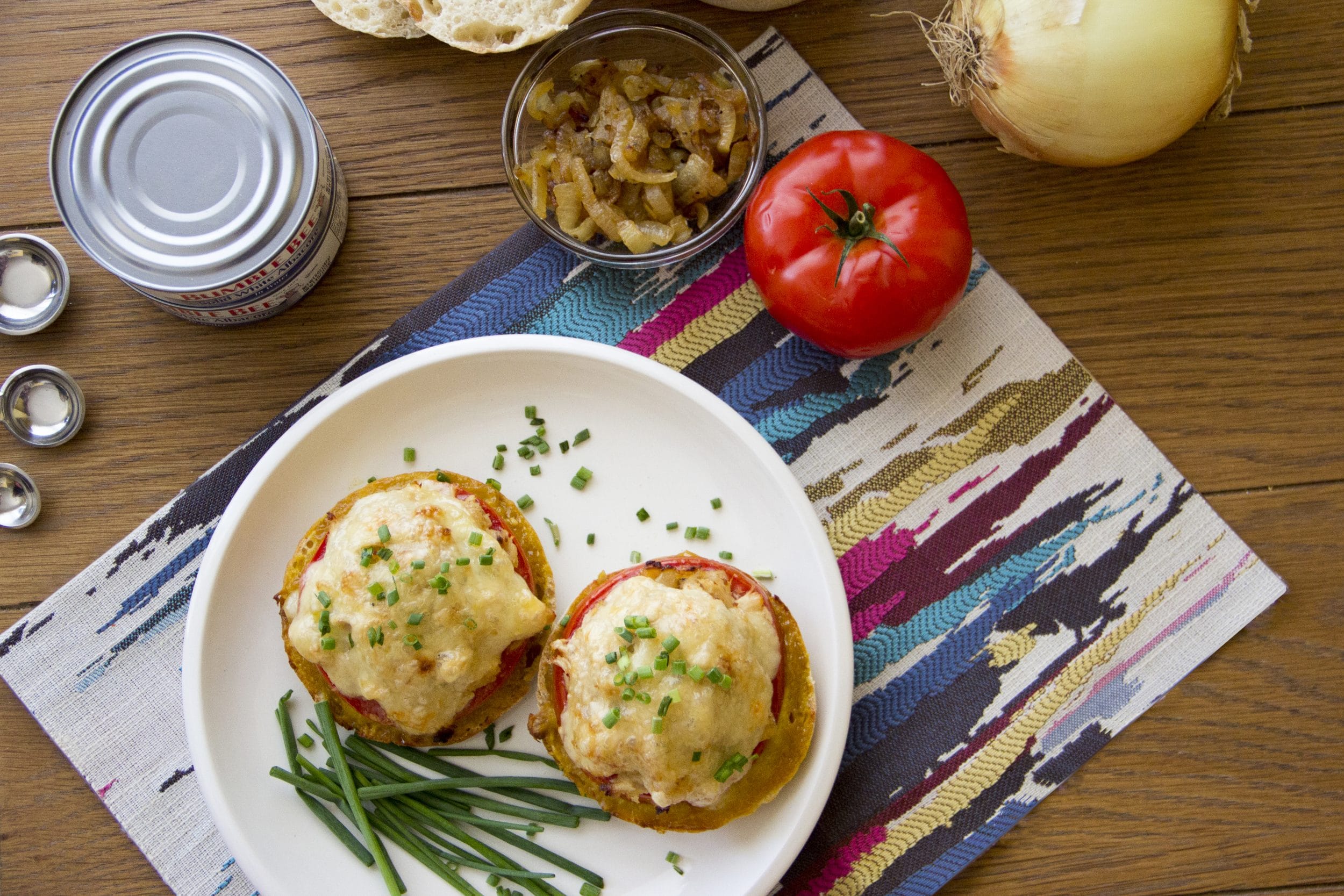 New School Tuna Melt with Caramelized Onions and Swiss Cheese