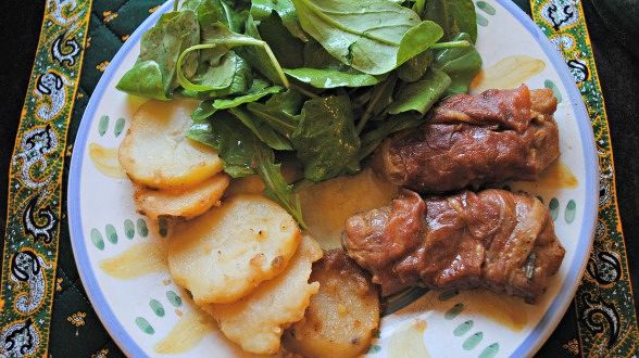Pancetta-Wrapped Chicken Thighs with Potatoes
