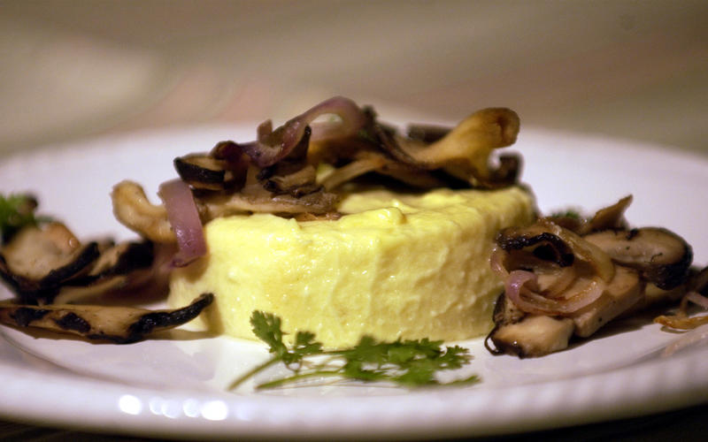 Parsnip flan with wild mushrooms and shallots