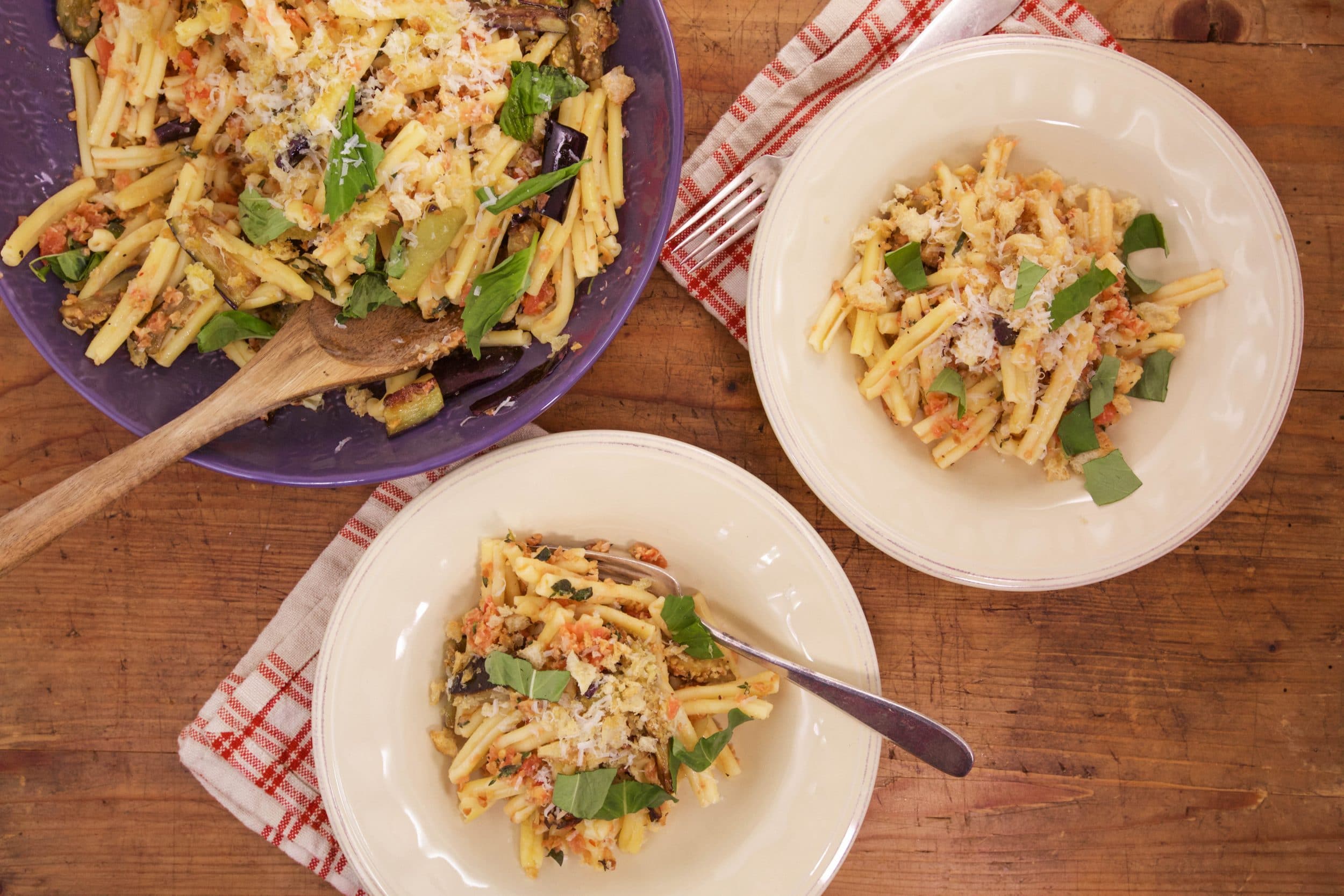 Pasta with Pesto alla Trapanese and Eggplant