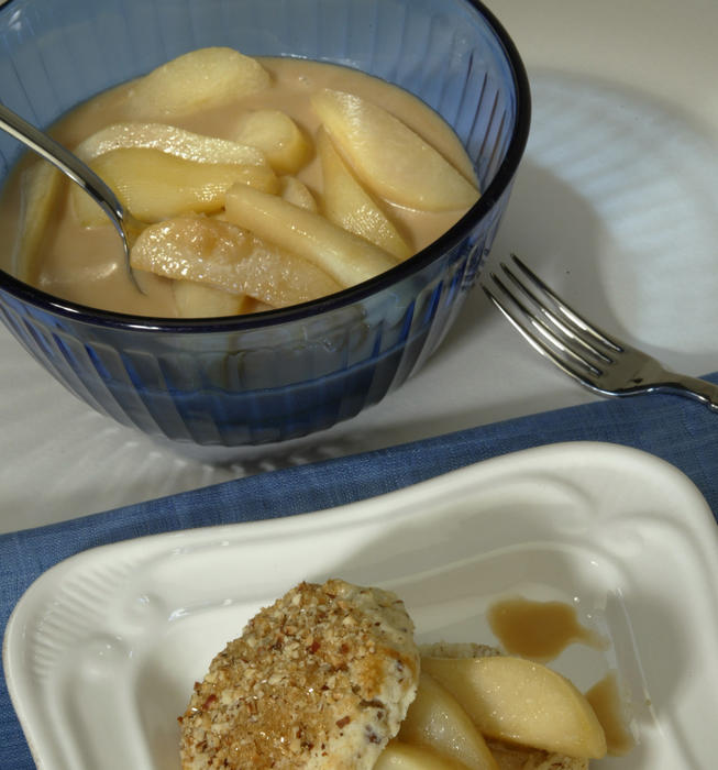 Pear cobbler with hazelnut biscuits