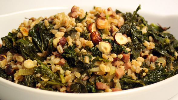 Pearled Farro with Hazelnuts and Greens