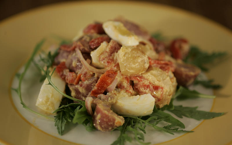 Piquillo-potato salad with anchovies and eggs
