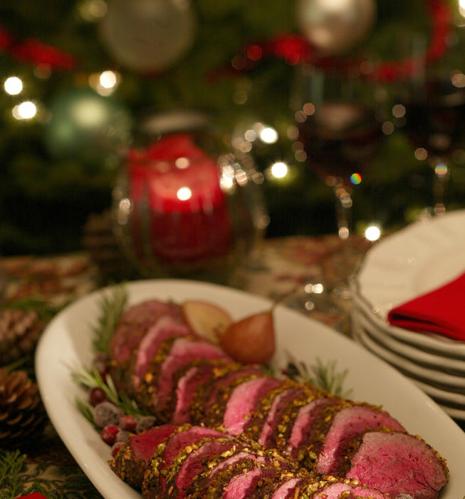Pistachio-crusted beef tenderloin