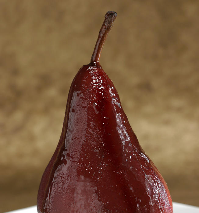 Poached pears with red wine caramel sauce
