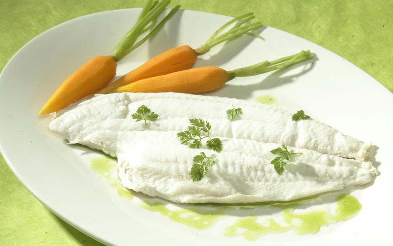 Poached sole with basil-garlic oil and Champagne vinaigrette