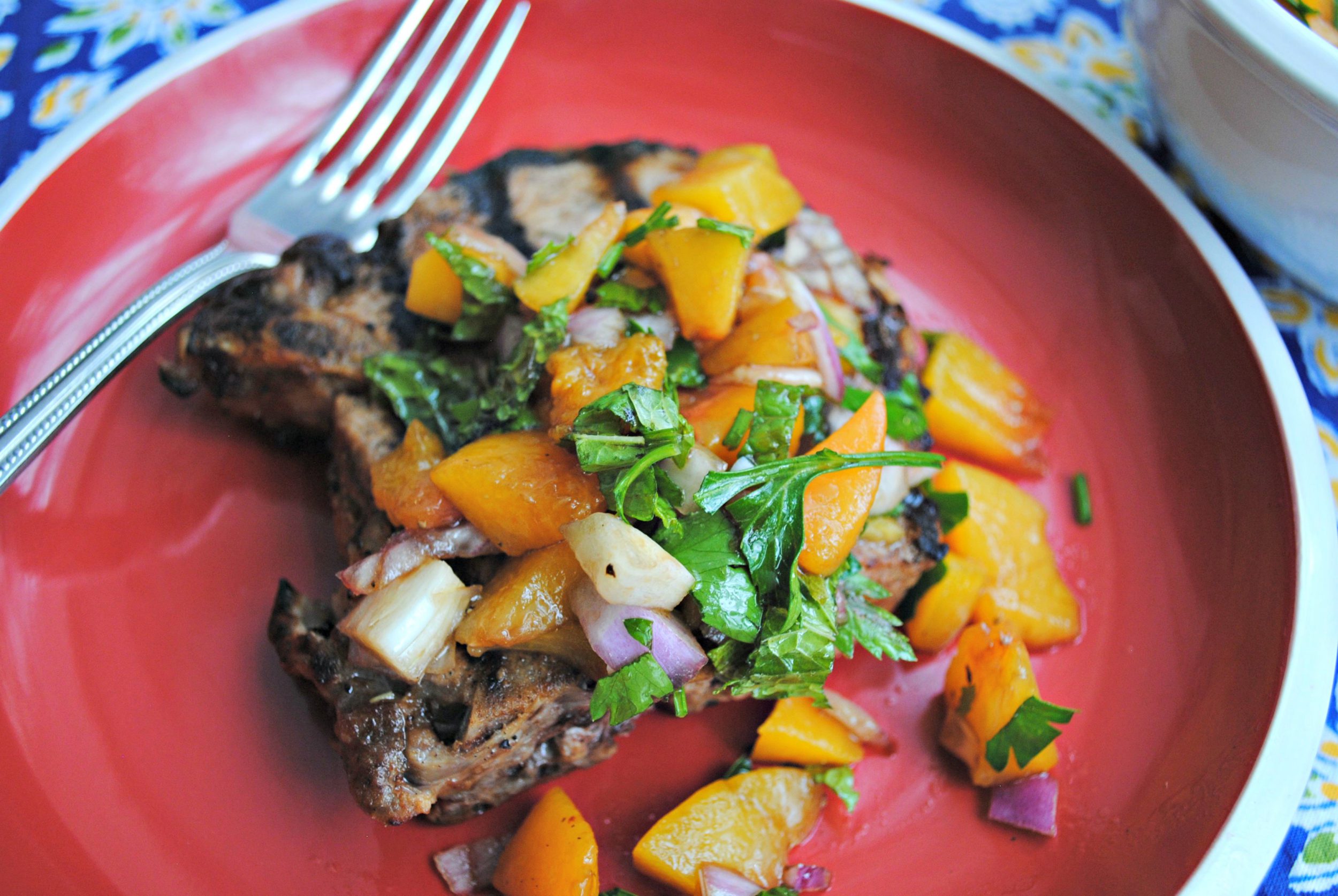 Pork Chops with Plums and Red Onions and Sesame Rice