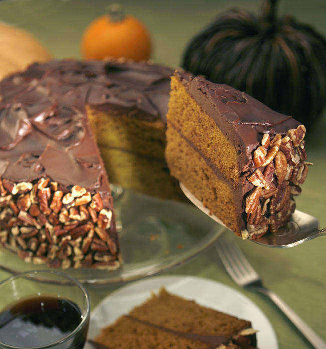 Pumpkin cake with sour cream ganache