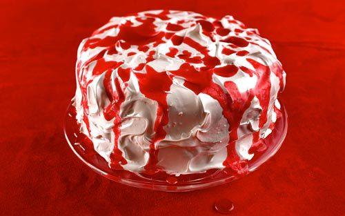Raspberry crime scene cake
