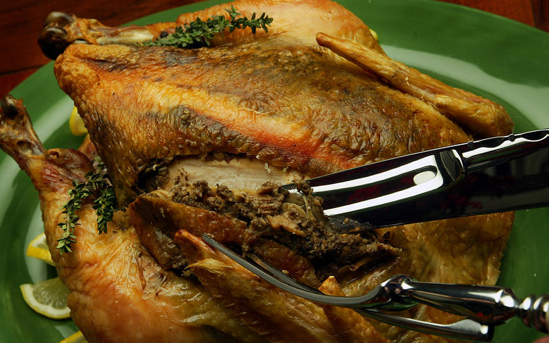 Roast capon with wild mushroom stuffing
